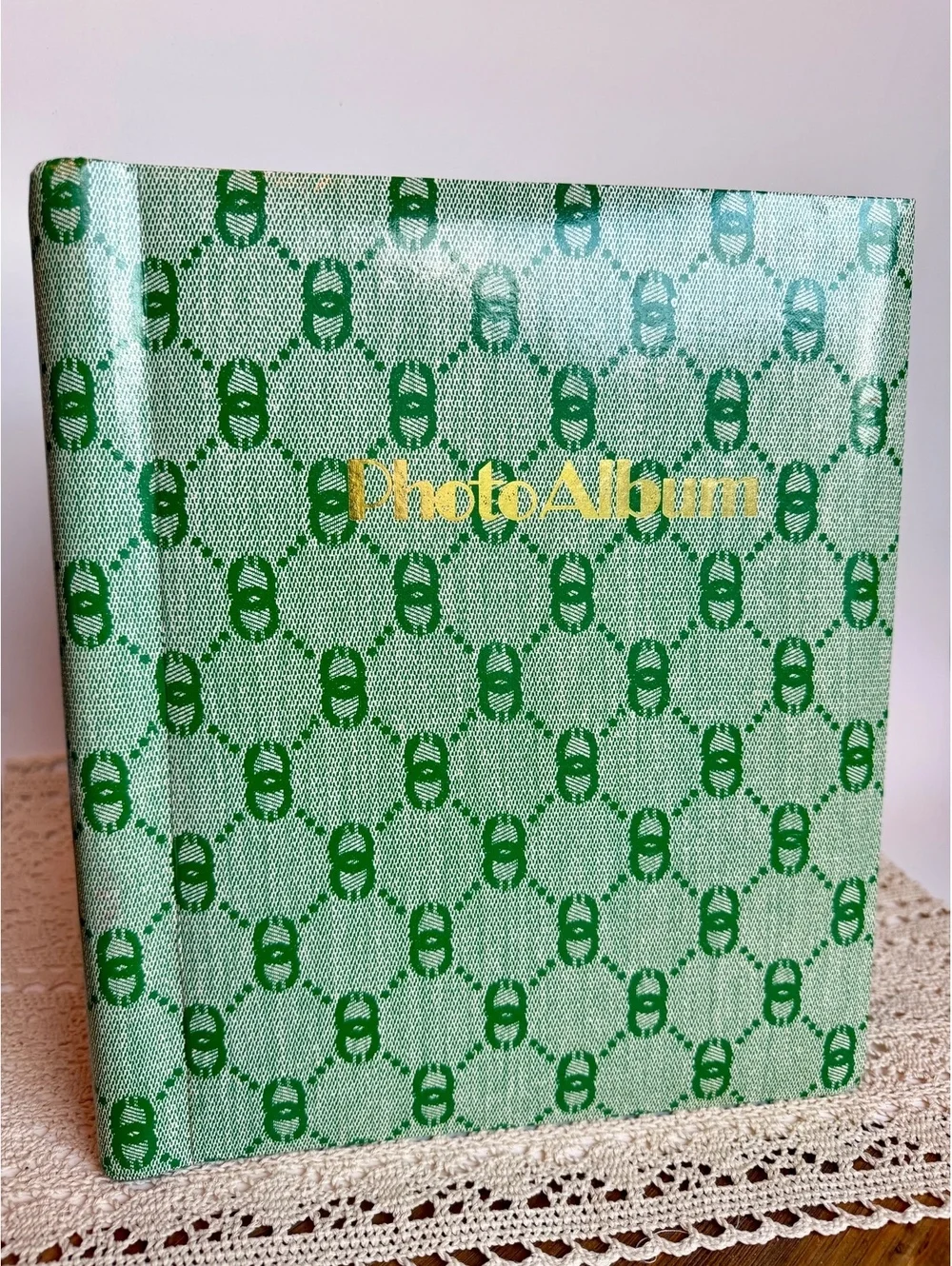 Vintage Green Geometric Dry Mount Photo Album Spiral Bound Retro Photo Book